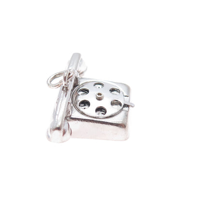 WELLS 925 Sterling Vintage I Love You Retro Rotary Phone Movable Mini 3D Pendant