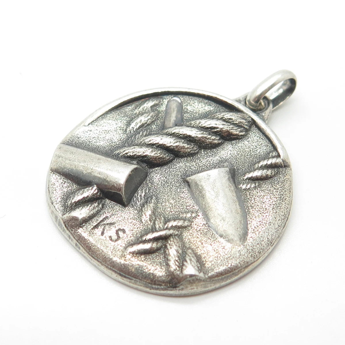 999 Fine Silver Vintage Rope Abstract Round Tag Pendant