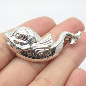 925 Sterling Silver Vintage Lang Fish Ornate Pin Brooch