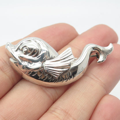 925 Sterling Silver Vintage Lang Fish Ornate Pin Brooch