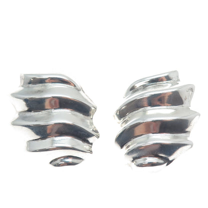 925 Sterling Silver Vintage Mexico Modernist Wavy Clip On Earrings