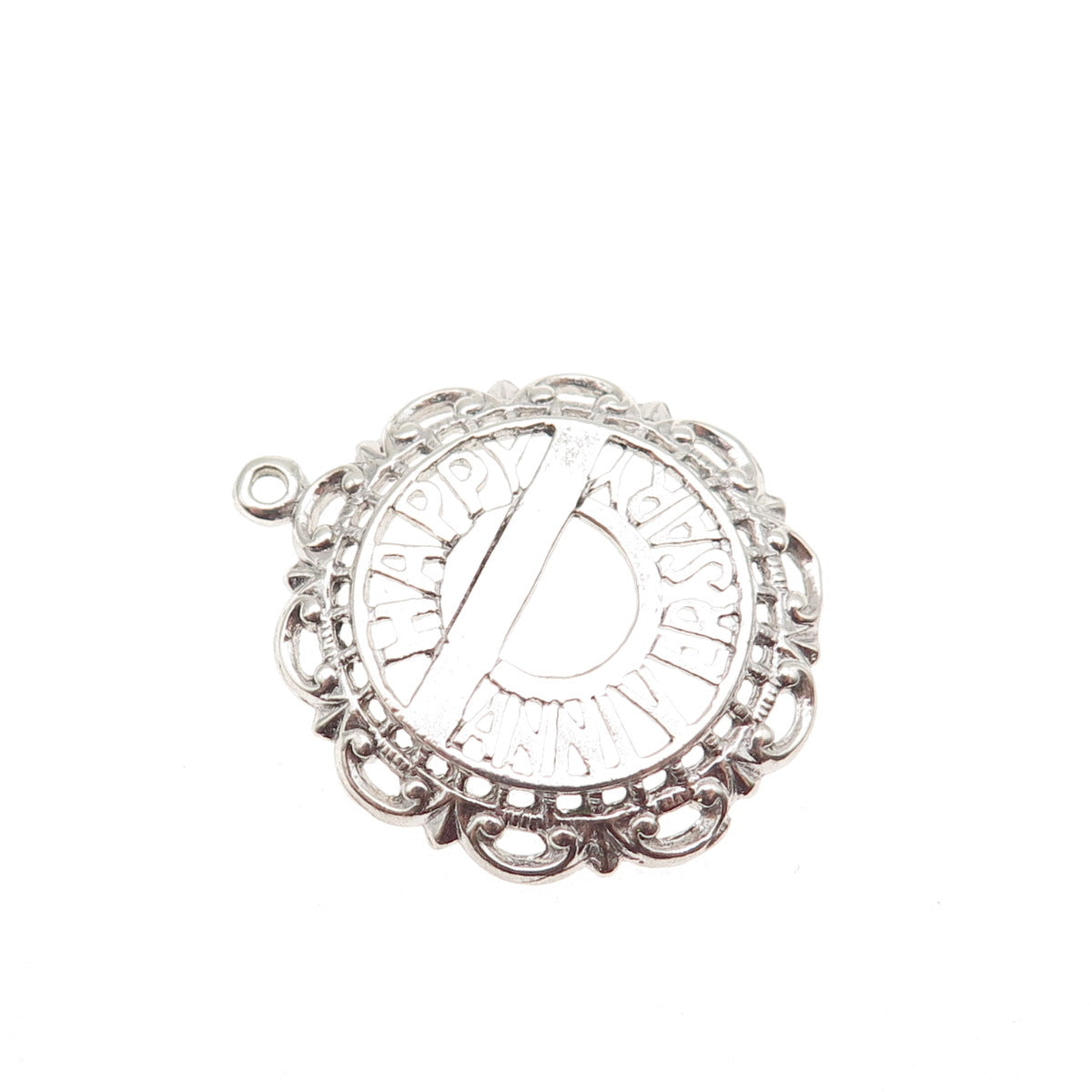 925 Sterling Silver Vintage Happy Anniversary Ornate Mini Charm Pendant