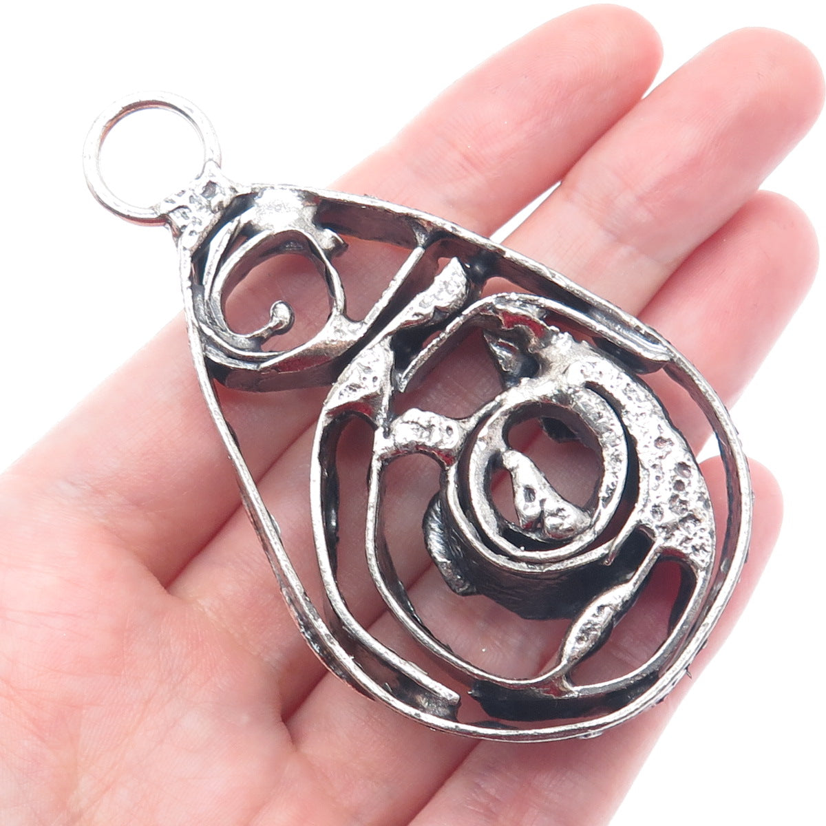 925 Sterling Silver Vintage Modernist Oxidized Large Pendant