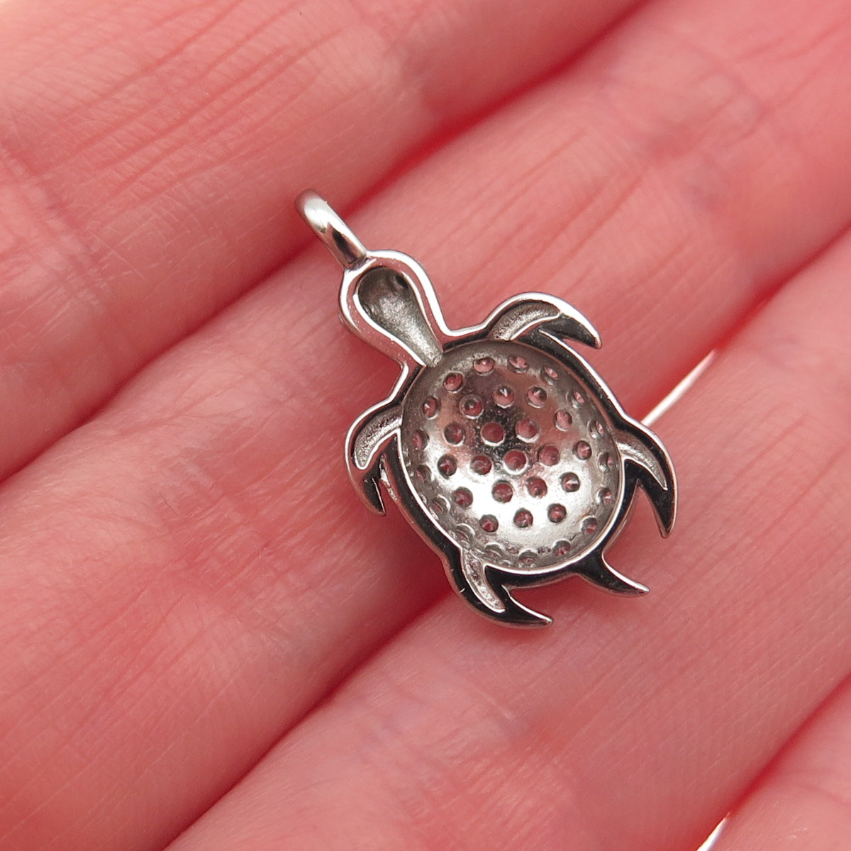 925 Sterling Silver Round-Cut C Z Turtle Mini Charm Pendant