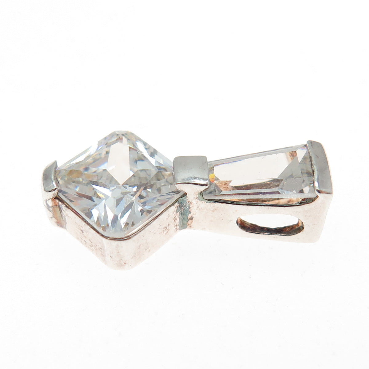 KEN CRAFTS 925 Sterling Princess & Tapered Baguette-Cut C Z Mini Slide Pendant