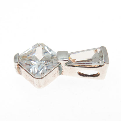 KEN CRAFTS 925 Sterling Princess & Tapered Baguette-Cut C Z Mini Slide Pendant
