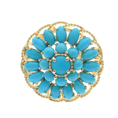 925 Sterling Silver Gold Plated Real Turquoise Floral Cluster Ring Size 9.25