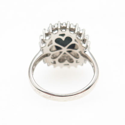 D'JOY 925 Sterling Silver Real Round-Cut Diamond & Sapphire Ring Size 5.25