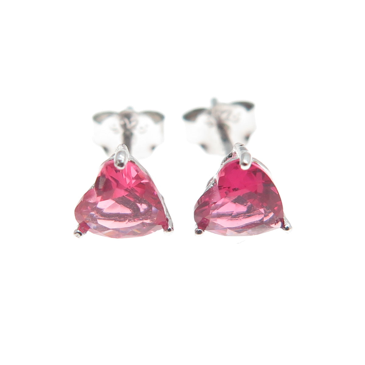 925 Sterling Silver Heart-Cut Pink C Z Stud Earrings