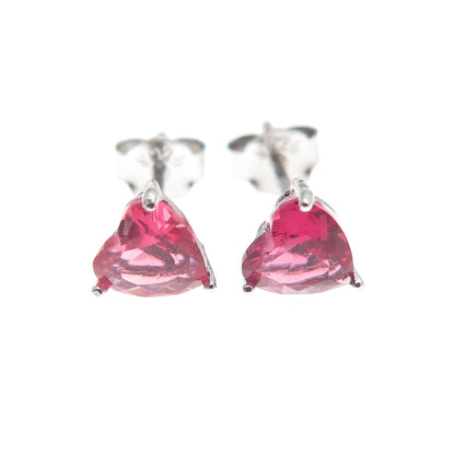 925 Sterling Silver Heart-Cut Pink C Z Stud Earrings