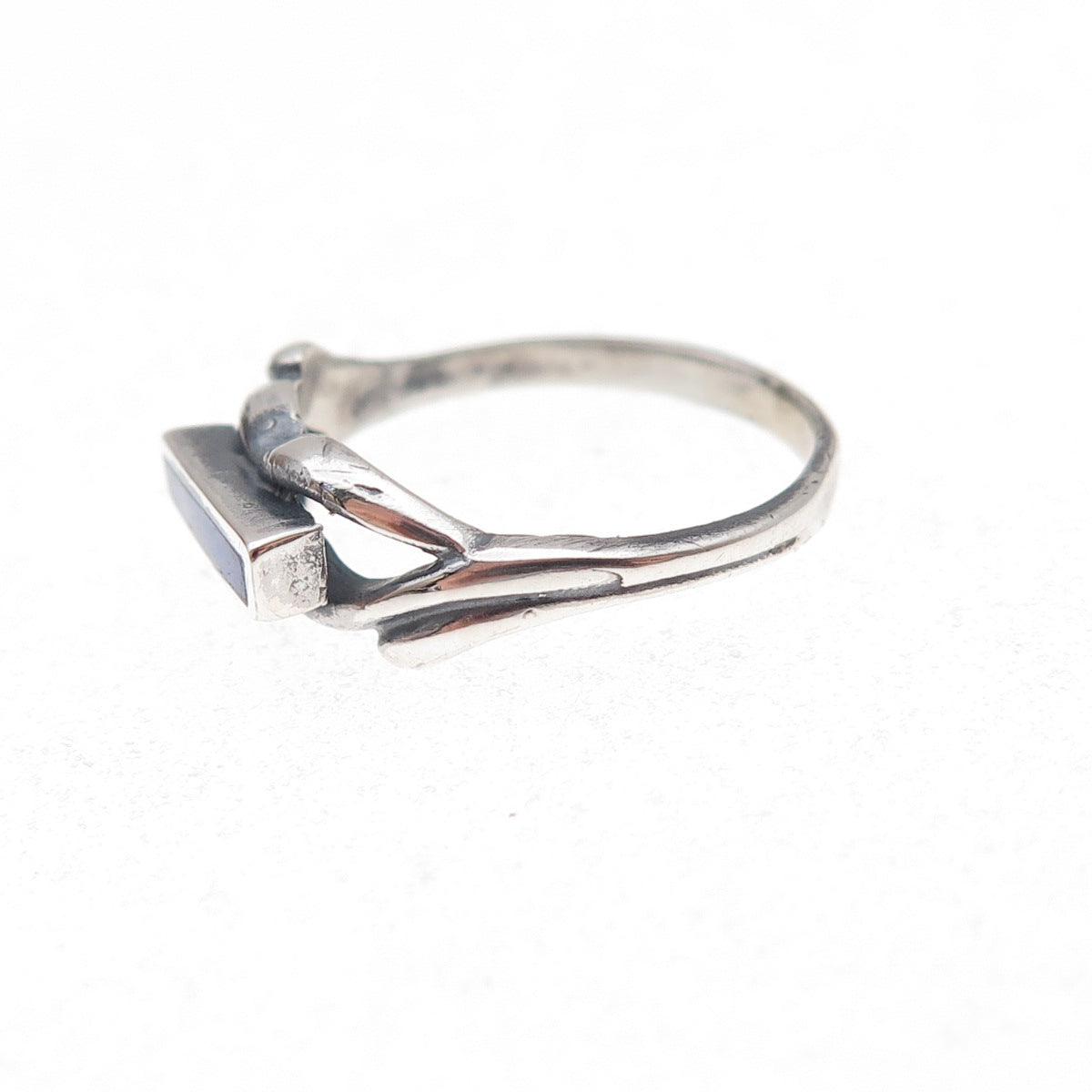925 Sterling Silver Vintage Real Lapis Infinity Oxidized Ring Size 4.25