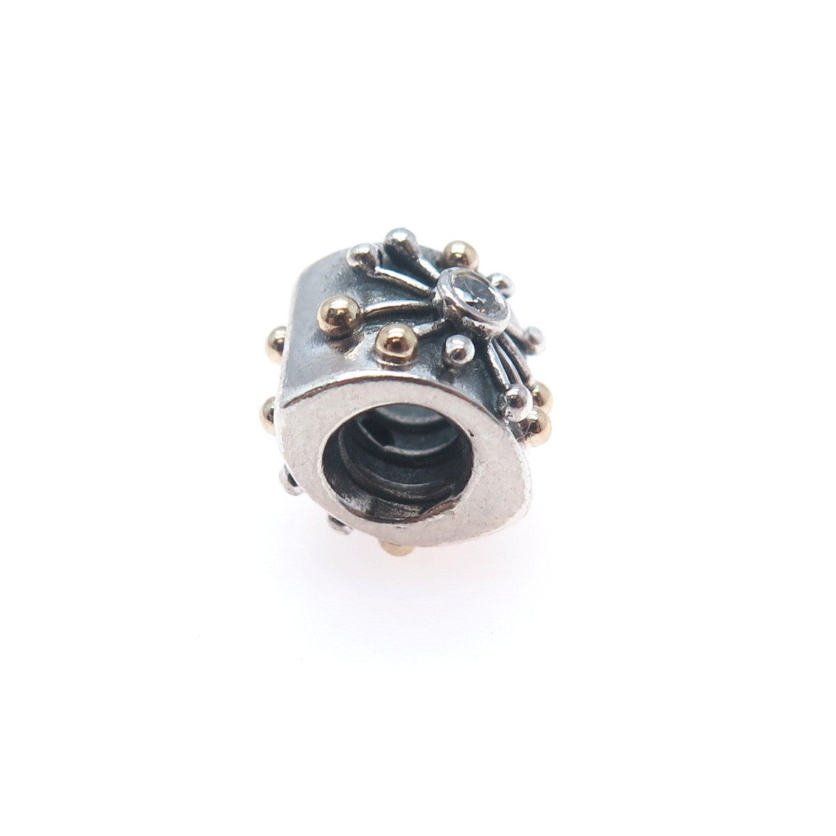 PANDORA 925 Sterling Silver & Gold Round-Cut C Z Desert Star Slide Bead Charm