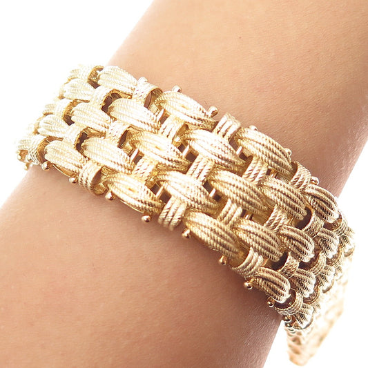 DASAN 925 Sterling Gold Plated Vintage Italy Modernist Woven Link Bracelet 8"