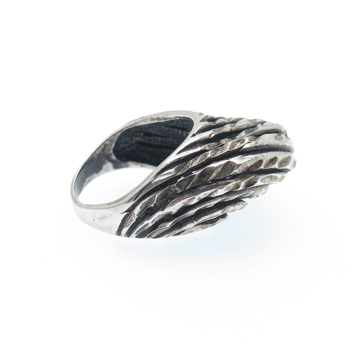 925 Sterling Silver Vintage Diamond-Cut Wavy Dome Oxidized Ring Size 4.75