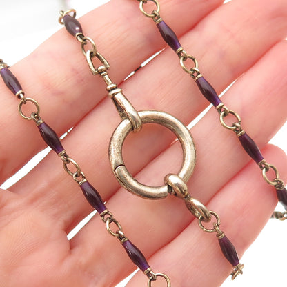925 Sterling Silver Gold Plated Vintage Enamel Bar Chain Necklace 20"