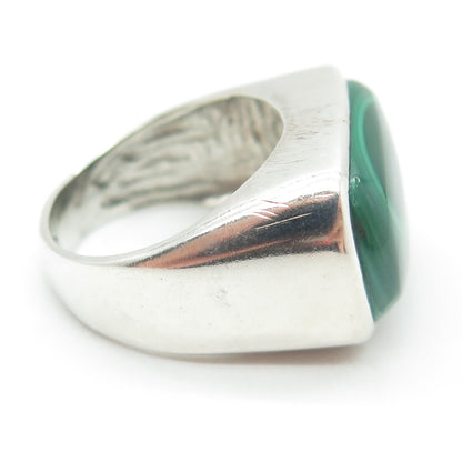 925 Sterling Silver Vintage Real Cabochon Malachite Ring Size 6.75