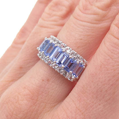 925 Sterling Silver Real Tanzanite & White Topaz Ring Size 8