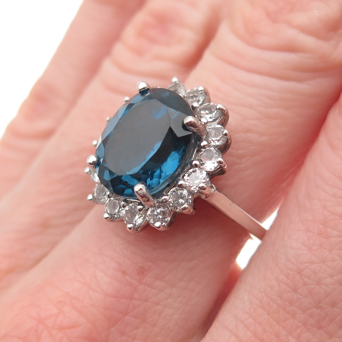 925 Sterling Silver Real London Blue & White Topaz Ring Size 6.5