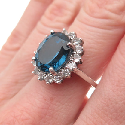 925 Sterling Silver Real London Blue & White Topaz Ring Size 6.5