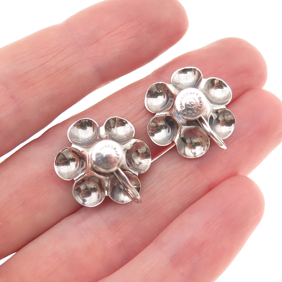 Danecraft 925 Sterling Silver Vintage Floral Oxidized Screw Back Earrings