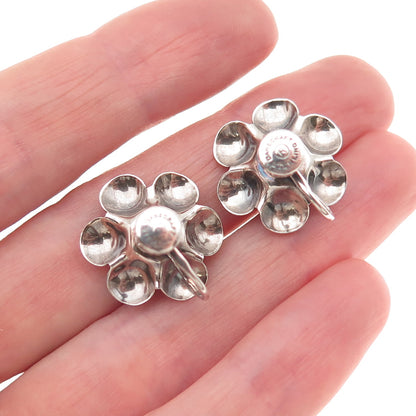 Danecraft 925 Sterling Silver Vintage Floral Oxidized Screw Back Earrings