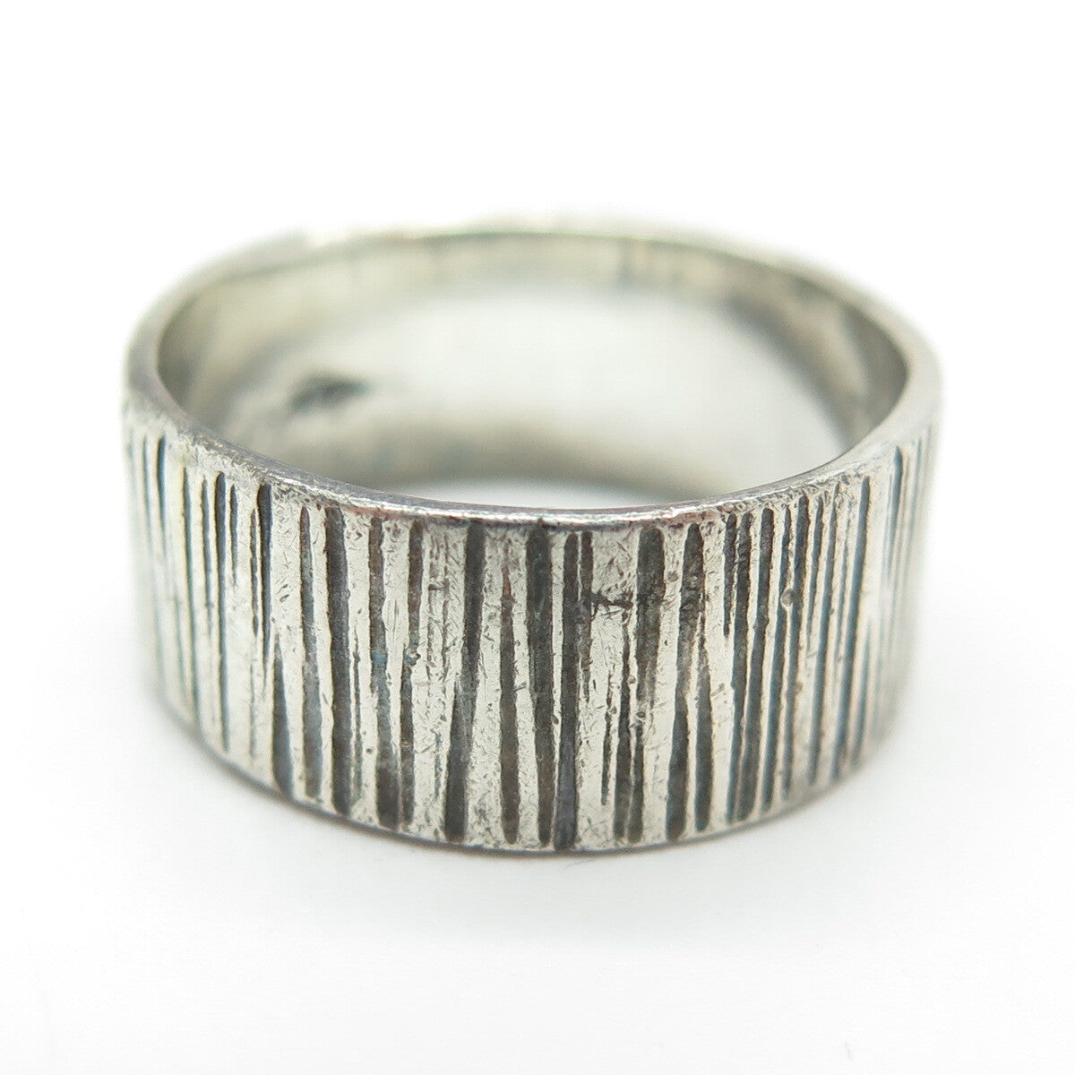 925 Sterling Silver Antique Art Deco Tree Bark Pattern Oxidized Ring Size 5.75