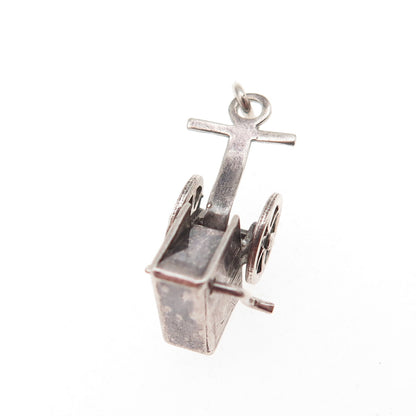 925 Sterling Silver Antique Art Deco Wheel Cart 3D Mini Charm Pendant