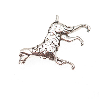 Jezlaine Sterling Silver Vintage Retriever Dog Floral Scroll Oxidized Pin Brooch