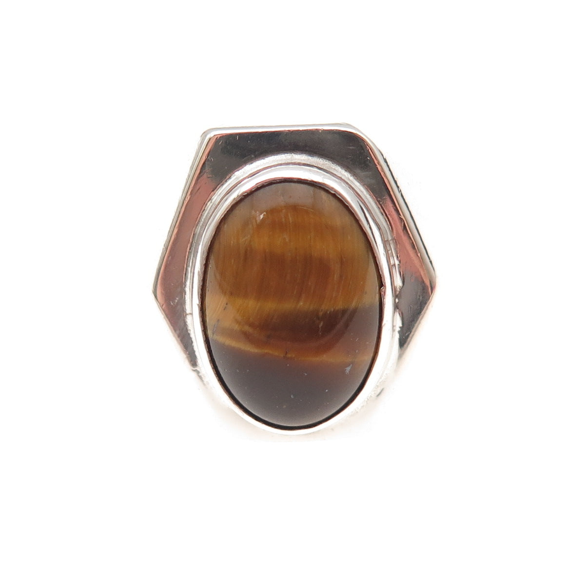 925 Sterling Silver Vintage Mexico Real Tiger Eye Modernist Ring Size 6