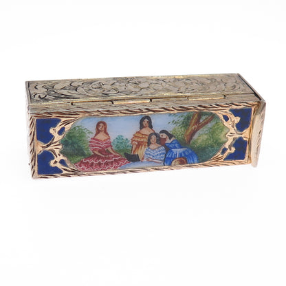 800 Silver Vermeil Antique Italy Enamel Storyteller Tube Slide Lipstick Case #58
