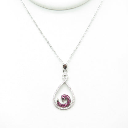 925 Sterling Silver Pink Sapphire Black Spinel C Z Swan Cable Chain Necklace 18"