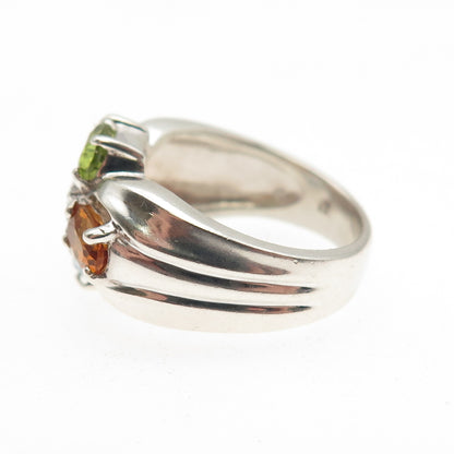925 Sterling Silver Vintage Real Blue Topaz Amethyst Citrine Peridot Ring Size 6