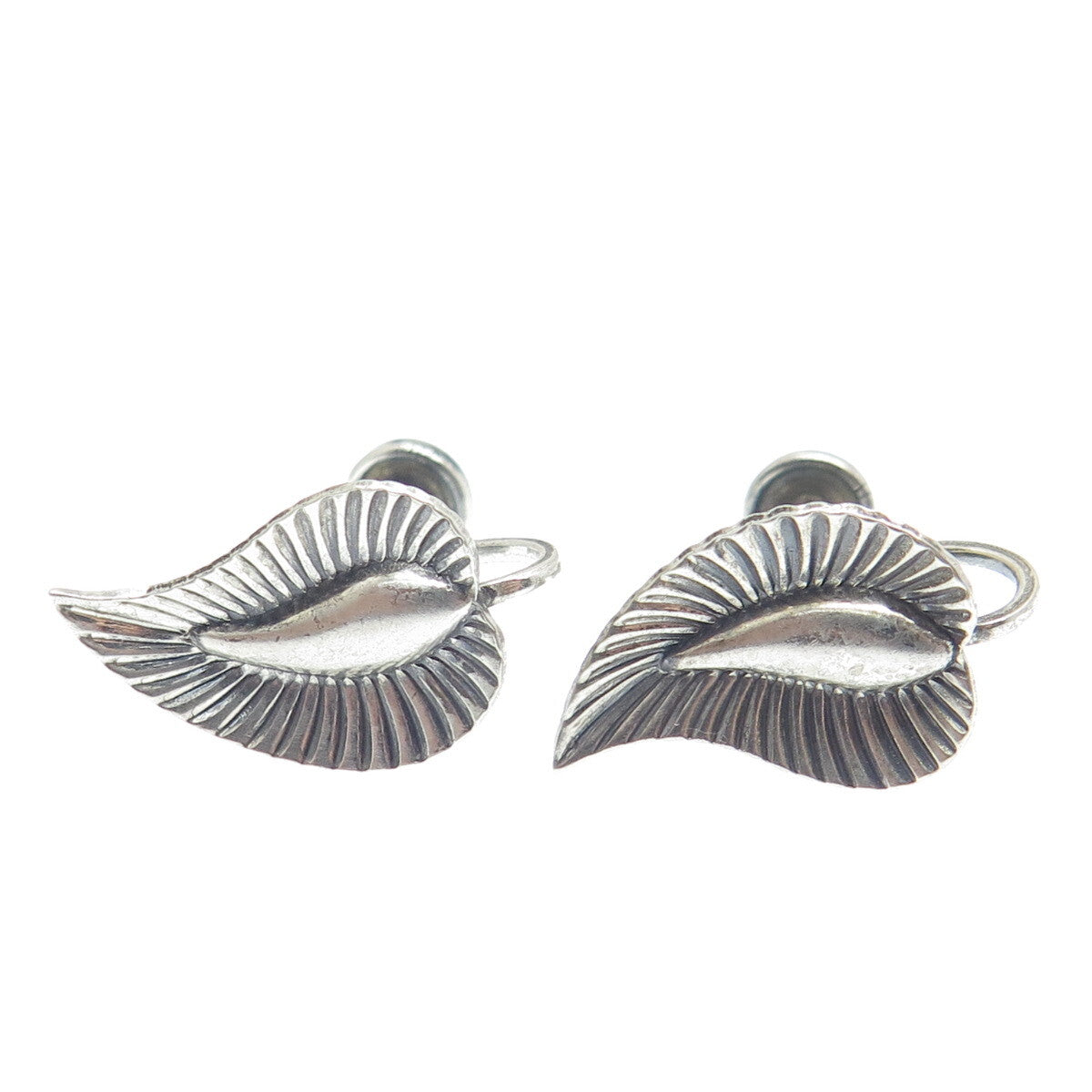 DANECRAFT 925 Sterling Silver Antique Leaf Ribbed Screw Back Earrings