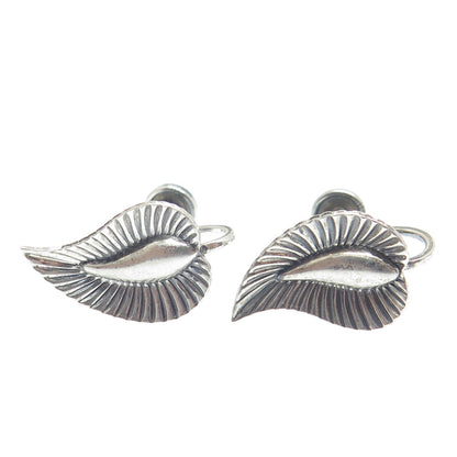 DANECRAFT 925 Sterling Silver Antique Leaf Ribbed Screw Back Earrings