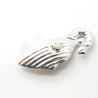 925 Sterling Silver Vintage Mexico Real Opal Elephant Pin Brooch / Pendant