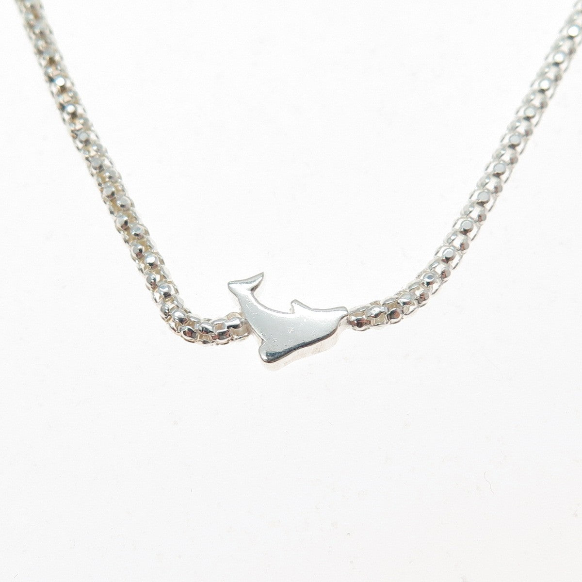 925 Sterling Silver Italy Dolphin Popcorn Chain Necklace 18"