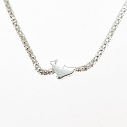 925 Sterling Silver Italy Dolphin Popcorn Chain Necklace 18"