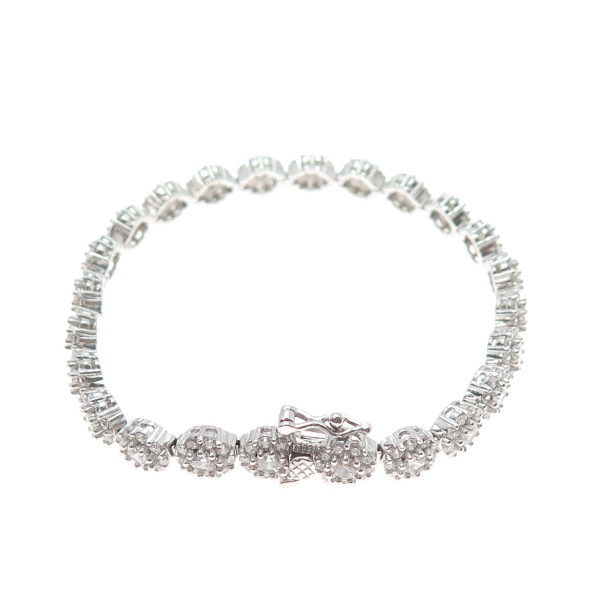 925 Sterling Silver Round-Cut C Z Flower Link Sparkle Bracelet 6.5"