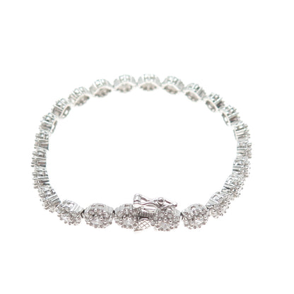 925 Sterling Silver Round-Cut C Z Flower Link Sparkle Bracelet 6.5"