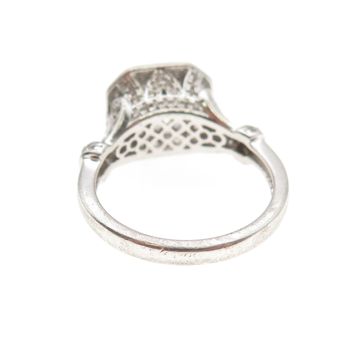 925 Sterling Silver Asscher & Round-Cut C Z Engagement Ring Size 8.25