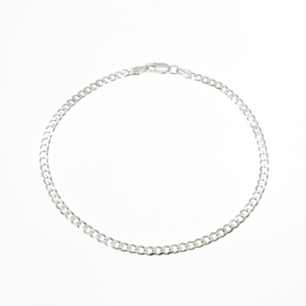 925 Sterling Silver Vintage Italy Curb Link Anklet / Bracelet 9"