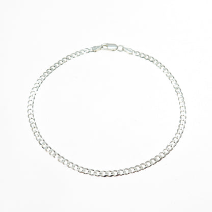 925 Sterling Silver Vintage Italy Curb Link Anklet / Bracelet 9"