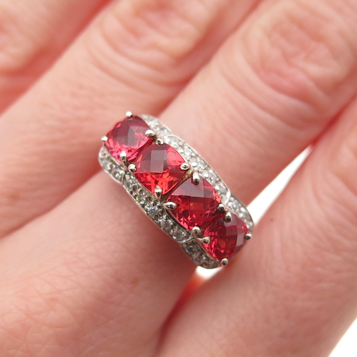 925 Sterling Silver Real Fire Topaz & C Z Ring Size 7