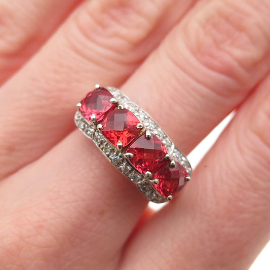 925 Sterling Silver Real Fire Topaz & C Z Ring Size 7