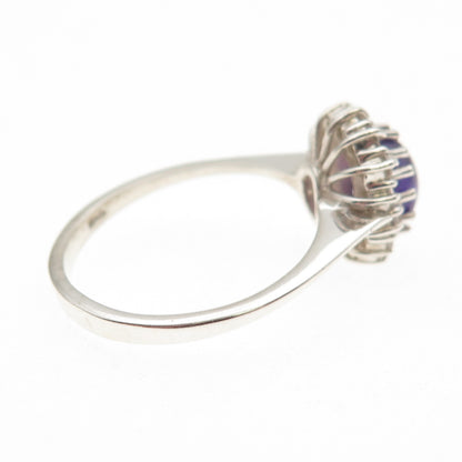 925 Sterling Silver Vintage Real Amethyst & White Topaz Ring Size 8.25