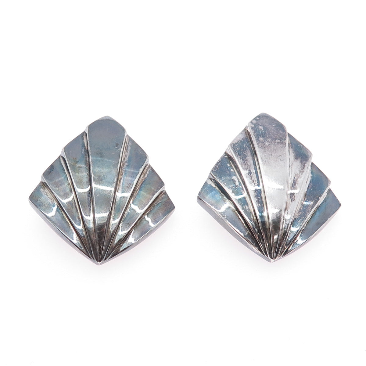 KRYPELL 925 Sterling Silver Vintage Modernist Floral Oxidized Clip On Earrings