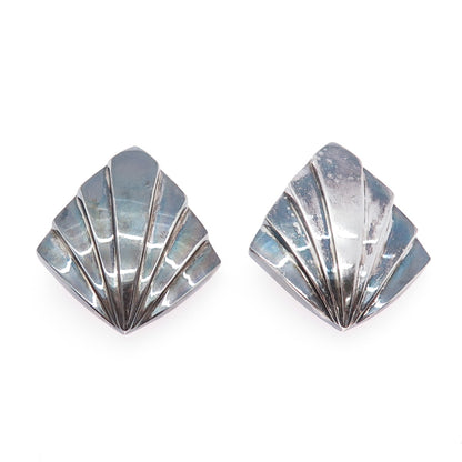 KRYPELL 925 Sterling Silver Vintage Modernist Floral Oxidized Clip On Earrings