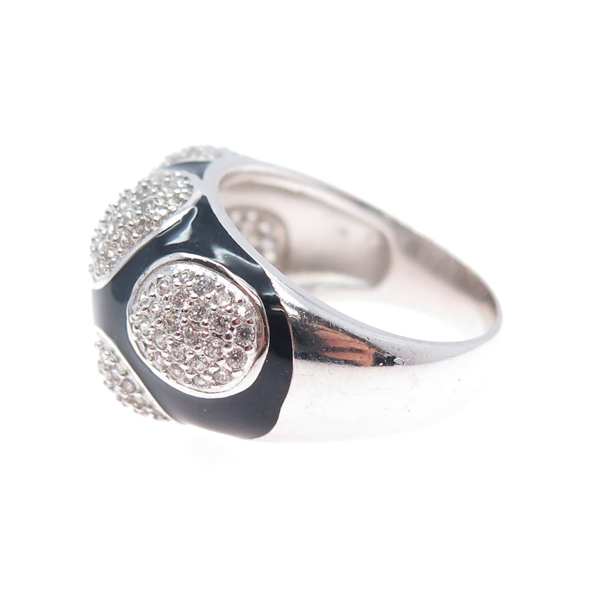 925 Sterling Silver Enamel Round-Cut C Z Modernist Dome Ring Size 8.25