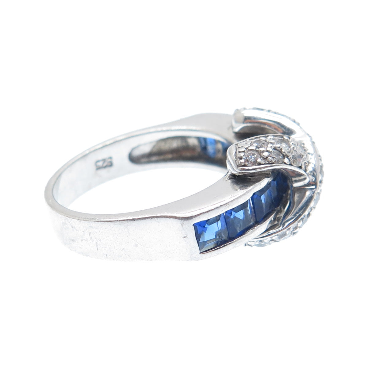 SETA 925 Sterling Silver Blue & White C Z Crisscross Ring Size 7.25