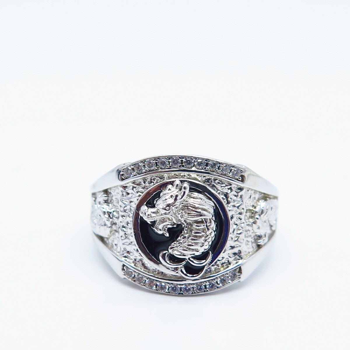 925 Sterling Silver Pave C Z & Enamel Wild Animal Ring Size 9